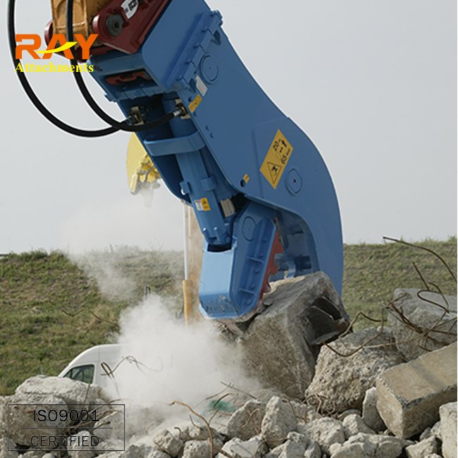 Hydraulic excavator pulverizer shear for concrete
